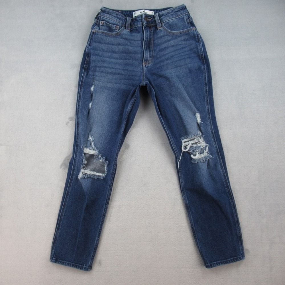 Hollister Curvy High-Rise Mom Jean Blue‎ Distressed Vintage Stretch 3R W26 L27
